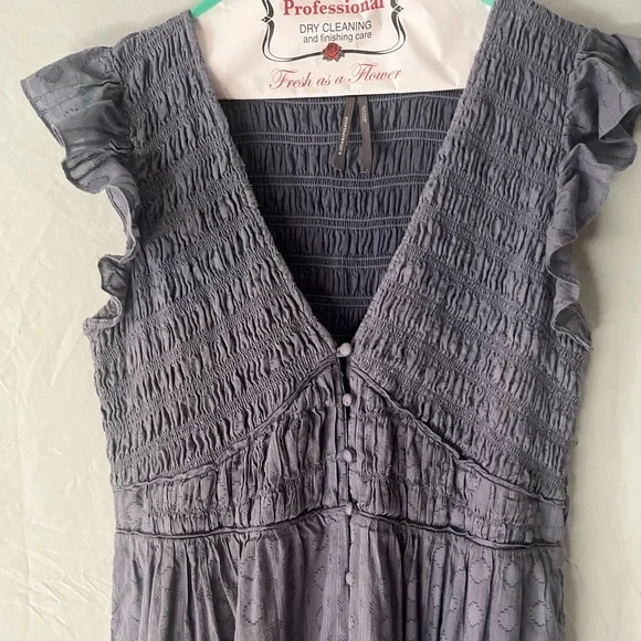 ANTHROPOLOGIE Peregrine Cotton Midi dress Blue Gray L 12 14 - Picture 6 of 15